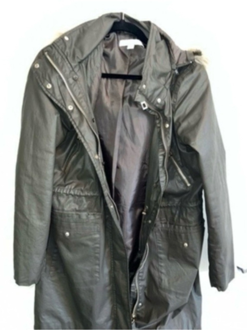 New York & Company Olive Green Puffer Coat with Faux Fur Trim - Picture 2 of 12